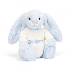 Bebé Jellycat Bashful Coelhinha with Cream Jumper,31cm x 12cm x 9cm Azuis | Portugal THUFO-9746