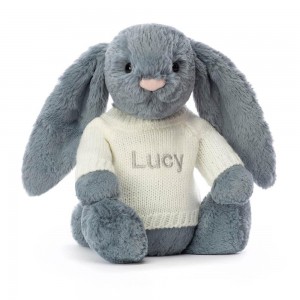 Bebé Jellycat Bashful Dusky Coelhinha with Cream Jumper,31cm x 12cm x 9cm Azuis | Portugal VOUFK-7053