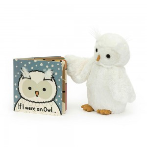 Bebé Jellycat If I Were An Owl Board and Bashful Owl Medium, Branco | Portugal QAHUP-0584