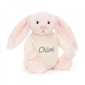 Camisolas Jellycat Bashful Coelhinha with Cream Jumper,31cm x 12cm x 9cm Rosa | Portugal DSWNG-1790