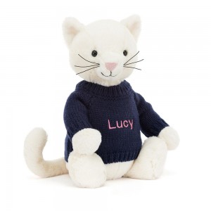 Camisolas Jellycat Bashful Cream Kitten,31cm x 12cm x 9cm Branco | Portugal QLDPV-4013