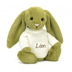 Camisolas Jellycat Bashful Moss Coelhinha with Cream Jumper,31cm x 12cm x 9cm Verdes | Portugal YHLIT-9462