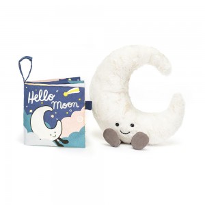 Livros Jellycat Hello Moon Fabric and Amuseables Moon Medium Branco | Portugal CGLIK-8759