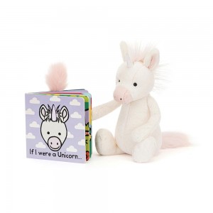 Livros Jellycat If I Were a Unicorn Board and Bashful Unicorn Medium Roxo | Portugal NKTPF-2617