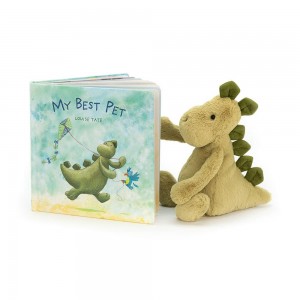 Livros Jellycat My Best Pet and Bashful Dino Medium Verdes | Portugal YUBON-0853