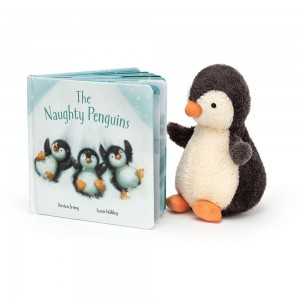 Livros Jellycat The Naughty Penguins and Peanut Penguin Medium Pretas | Portugal HBDLW-4201