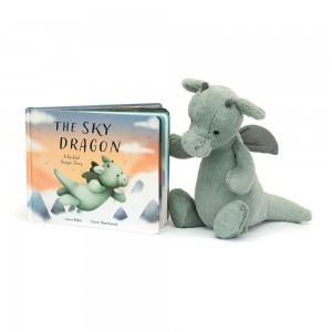 Livros Jellycat The Sky Dragon and Bashful Dragon Medium Verdes | Portugal XJWES-4367