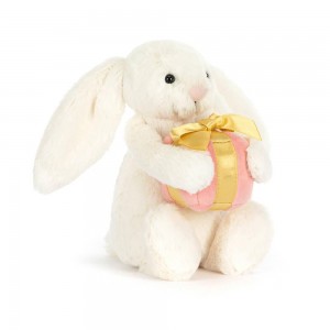 Peluche Jellycat Bashful Coelhinha with Present,18cm x 9cm x 8cm Branco | Portugal YXNCO-0963