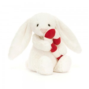 Peluche Jellycat Bashful Coelhinha with Candy Cane,7.1in x 3.5in x 3.1in Branco | Portugal KXIHE-7210