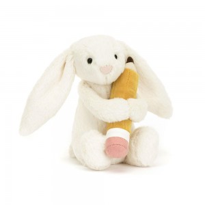 Peluche Jellycat Bashful Coelhinha with Pencil,7.1in x 3.5in x 3.1in Branco | Portugal WKMNT-6403