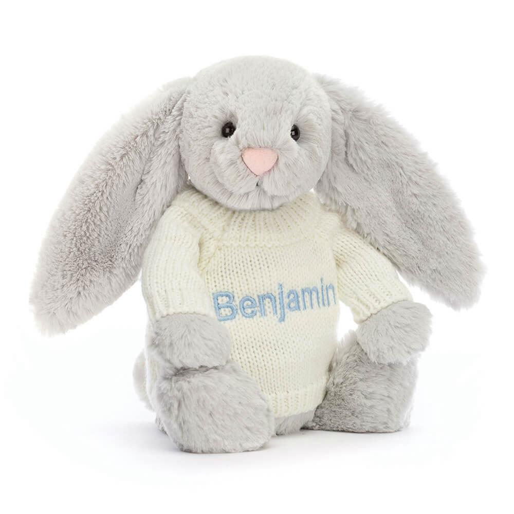 Bebé Jellycat Bashful Coelhinha with Cream Jumper,31cm x 12cm x 9cm Cinzentas | Portugal  IKCFB-1589