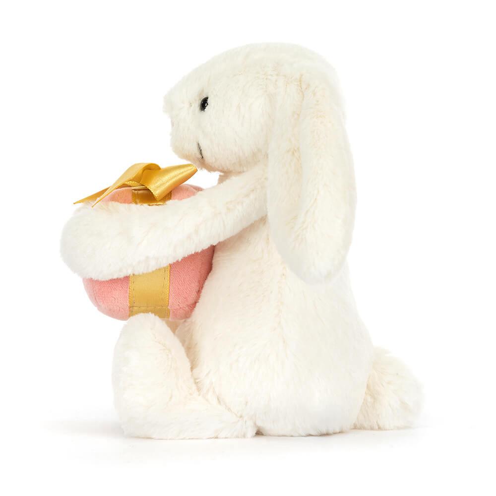 Peluche Jellycat Bashful Coelhinha with Present,18cm x 9cm x 8cm Branco | Portugal  YXNCO-0963