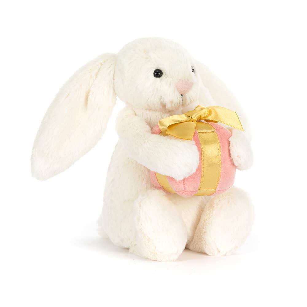Peluche Jellycat Bashful Coelhinha with Present,18cm x 9cm x 8cm Branco | Portugal  YXNCO-0963