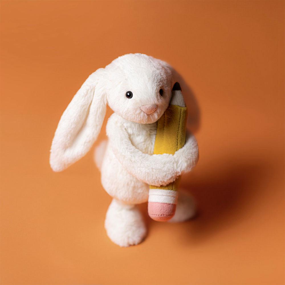 Peluche Jellycat Bashful Coelhinha with Pencil,7.1in x 3.5in x 3.1in Branco | Portugal  WKMNT-6403