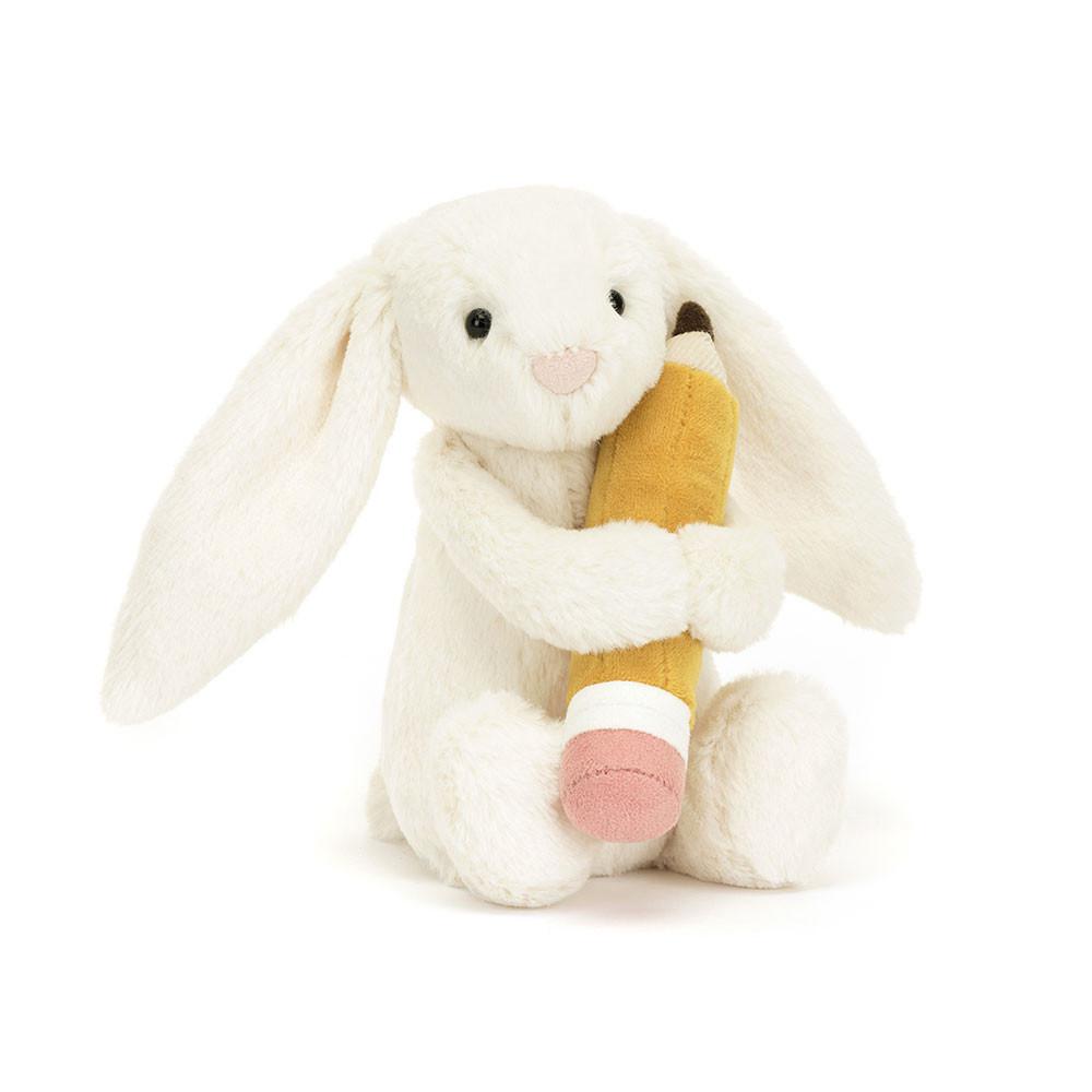 Peluche Jellycat Bashful Coelhinha with Pencil,7.1in x 3.5in x 3.1in Branco | Portugal  WKMNT-6403